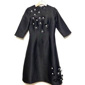 Front Row by Sara and Goldy Flower Embellished Midi Black Dress 2 NWT